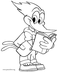 Woody Woodpecker Woody Woodpecker Studying Coloring Page Cartoon Coloring Pages Coloring Pages Detailed Coloring Pages