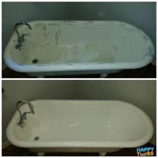 Bathtub refinishing involves sanding down the tub's surface, filling in cracks and applying several coats of primer before rebuffing. Clawfoot Tub Refinishing In Dallas Tx Happy Tubs Bathtub Repair