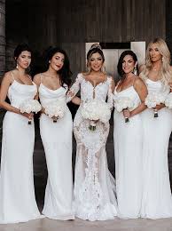 Sheath Cowl Long Simple White Bridesmaid Dress In 2020 White Bridesmaid Mermaid Bridesmaid Dresses Aline Wedding Dress