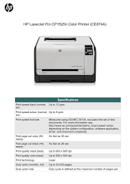 Laserjet pro cp1525n color printer has a printer model ce874a. Hp Laserjet Pro Cp1525n Color Printer Ce874a Manualzz