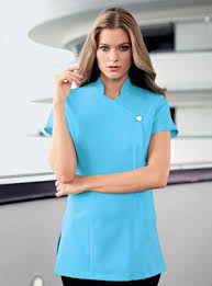 Ladies Crystal Blue One Button Healthcare Tunic Concealed Zip And Action Back For Comfort We Are A Supplier O Dental Uniforms Medical Uniforms Button Tunic