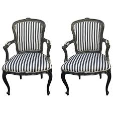 Pair Of French Louis Xv Style Black And White Striped Armchairs 1stdibs Com Striped Armchair Round Wicker Chair White Armchair