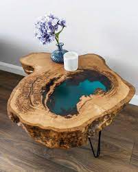 table basse bleu media 365 wood resin table wood table design resin furniture