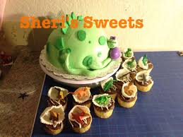 My Latest Baby Shower Cake Mama Dinosaur And Her Baby Egg W Matching Baby Dino Cupcakes Egg Shells Are Handmade From Fondant Sheri S Sinsational Sweets