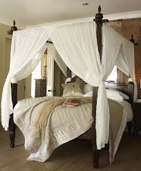 Sewn One Piece Canopy Curtains Crossed Slightly And Gathered Tied Back By Wrapping Around The Posts Notice Canopy Bed Frame Canopy Bedroom Poster Bed Canopy