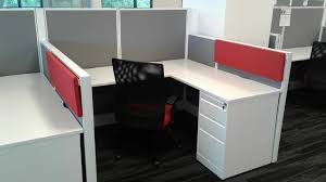 Global Office Cubicles With A Custom Red Tackboard For A Pop Of Color Modern Fini Global Office Furniture Office Furniture Stores Commercial Office Furniture