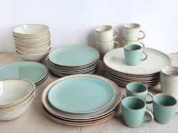 4 Pieces Mix And Match Fine Ceramic Dinnerware Set In 2 Colors Silky Turquoise And Silky Cr Handmade Dinnerware Stoneware Dinnerware Sets Stoneware Dinnerware