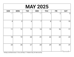Simple Calendar May 2025