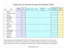 La Hoja De Ejercicios De Tablas Para La Fase De Grupos De La Copa Mundial De Futbol 2018 De L Copa Mundial De Futbol 2018 Ejercicios De Tabla Mundial De Futbol