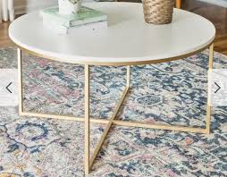 Silver Orchid Helbling 36 Inch Round Coffee Table Gold White Faux Marble In 2020 Tempered Glass Table Top Round Coffee Table Gold Coffee Table