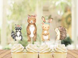 Watercolor Boho Animals Woodland Animals Woodland Birthday Woodland Baby Shower Cupcake Toppers Set Of 12 Woodland Birthday Woodland Creatures Baby Shower Baby Shower Woodland