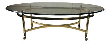 Set of three labarge brass and glass hoofset of three labarge brass and glass hoof feet tables: Vintage 1960s Oval Glass Table Coffee Table By Labarge Chairish