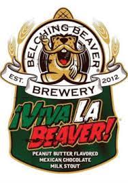 Set of 2 craft beer empty bottles; Belching Beaver Viva La Beaver