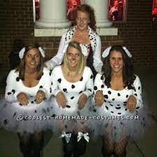 Cute And Fun 101 Dalmatians Girls Group Costume We Spent Months Trying To Think Of Different Creativ Group Halloween Costumes Dalmatian Costume Halloween Girl