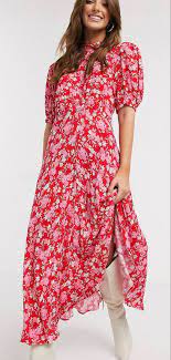Red Pink Floral Maxi Dress Floral Print Midi Dress Pink Floral Maxi Dress Floral Wrap Maxi Dress