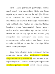 Tersangkut = tersumbat, di = ke. Kesan Sampah Sarap