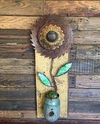 Rusty Funky Flower Made With Saw Blades Stained Glass Lamp Parts And Barn Wood The Tank