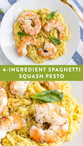 Almond Pesto Spaghetti Squash With Shrimp Eating Bird Food Recipe Pesto Spaghetti Squash Pesto Recipe Recipes