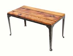 Repurposed Antique American Industrial Sani Metal Pine Wood Coffee Table With Tapered Cast Iron Legs