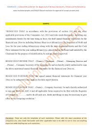 2016 instructions for form 100. Board Resolution For Approval Of Annual Financial Statements
