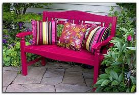 30 Admirable Types Bench In The Garden You Need To Know Garden Gardening Gardendesign Painted Garden Furniture Garden Bench Pink Garden