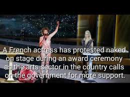 Rench actress corinne masiero (l) delivers a speech wearing a peau d'ane costume next to french actress and master of ceremony marina fois during the 46th cesar award ceremony on friday, march 12, 2021 in paris. Ka Pjg8ighwsfm