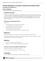 twenty questions the hundred chart lesson plan for 2nd