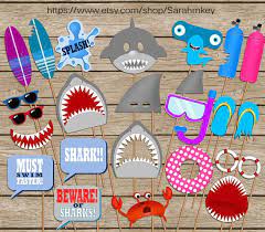 Free birthday printables for your party. Shark Printable Photo Booth Props Shark Birthday Photo Booth Etsy Beach Photo Booth Props Birthday Photo Booths Photo Booth Props