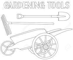 This blinky bill coloring pages play wheelbarrow for individual and noncommercial use only, the copyright belongs to their respective creatures or owners. Line Art Black And White Garden Care Toolls Set Shovel Rake And Wheelbarrow Coloring Book Page For Adults And Kids Garden Tool Vector Illustration For Gift Card Certificate Label Icon Banner Royalty