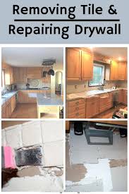 Removing Backsplash And Repairing Drywall Made With Grace And Grit In 2020 Remove Tile Backsplash Backsplash Drywall Repair