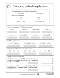 comparing and ordering decimals 4th grade 5th grade math worksheet greatschools