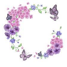 Butterfly And Flowers Violet Circle Art Print By Created Prototype X Small Flower Border Design Flower Drawing Free Watercolor Flowers