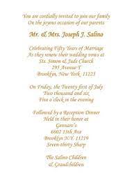 The wording of a 50th wedding anniversary invitation could look like any of the following: 50th Wedding Anniversary Invitation Wording 50th Wedding Anniversary Invitations Wedding Anniversary Invitations 50th Anniversary Invitations