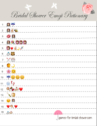 Just print on a nice cardstock, pass out an emoji printable and pen to each guest, and ask them to try to figure out what. Free Printable Bridal Shower Emoji Pictionary Quiz