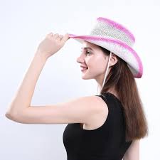 Pink Spray Paint Paper Straw Cowboy Hat With Windproof Rope Innovato Design