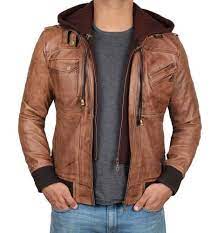 Marksmen Edinburgh Real Leather Hood Fur Bomber Tan Brown Retro Jacket For Mens Retro Jacket High Quality Leather Jacket Outerwear Jackets