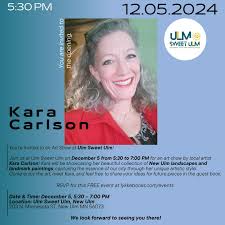 Tomorrow, stop by Ulm Sweet Ulm for Kara Carlson's art opening, starting at  5:30 PM. She'll be showcasing a collection of Southern Minnesota watercolor  paintings, along with beautiful jewelry, her chalk art