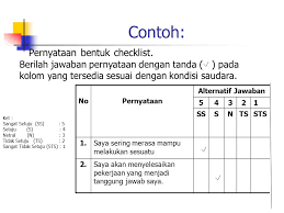 Isi nama, kelas dan sekolah sebelumnya terlebih dahulu 2. Skala Sikap Skala Likert Skala Guttman Skala Simantic Differensial Ppt Download