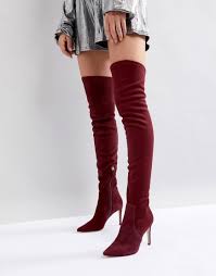 9 zipper at the instep for easy on and off. Dune London Pull On Over The Knee Suede Boot In Berry Red Red Suede Boots Above Knee Boots Boots
