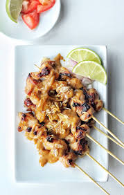 Indonesian Chicken Satay With Spicy Peanut Sauce Couple Eats Food Recipe Chicken Satay Spicy Peanut Sauce Satay