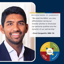 It's Michigan Model of Leadership (MMoL) Monday! 💡 @uofmichigan alumni  Grant Ganganithi, MBA '24, leverages the MMoL to stand out in the  workplace. “I teamed up with a fellow Rosser to launch