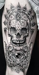 Black And White Sugar Skull Thigh Tattoo 35 Amazing Skull Tattoos For Men And Women Tattoos For Guys Leg Tattoo Men Sugar Skull Tattoos