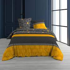 Grâce au nombre de fils élevé, la housse durera longtemps. Housse De Couette Jaune Et Gris Cdiscount