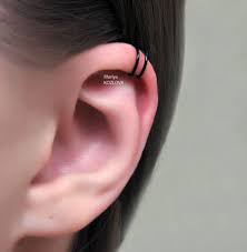 No Piercing Helix Black Two Rings Double Rings Upper Top Ear Etsy Ear Piercings Helix Ear Piercings Double Helix Piercing