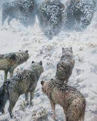 Beautiful Art Of A Wolfpack Hunting Buffalo S Rate This One 1 Infinity Follo Wolf Dog Animals Wild Dogs