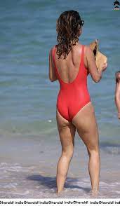 Giada De Laurentiis in a Red Swimsuit at a Beach in Miami Set 1