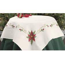 Poinsettia Damask Tablecloth Cross Stitch Needlepoint Embroidery Kits Tools And Supplies Cross Stitch Christmas Table Cloth Embroidery Kits