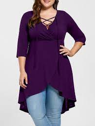 Plus Size Lace Up High Low Hem Top Purple 3n31641523 Size Xl Clothes For Women Dress Clothes For Women Fashion