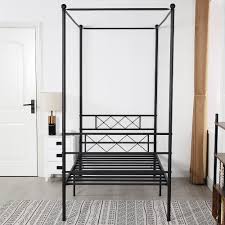 This canopy metal bed frame composed by four post, giving your bedroom an exciting new look enhanced metal legs & center support bar increase the durability and steadiness. Vecelo Metal Canopy Bed Frame Twin Full Queen 3 Options Overstock 32500330 Twin