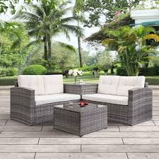 Harper Bright Designs Brown Wicker Outdoor Patio Sectional With Beige Cushions Wy000002aaa The Home Depot In 2020 Furniture Sofa Set Conversation Set Patio Patio Furniture Sets